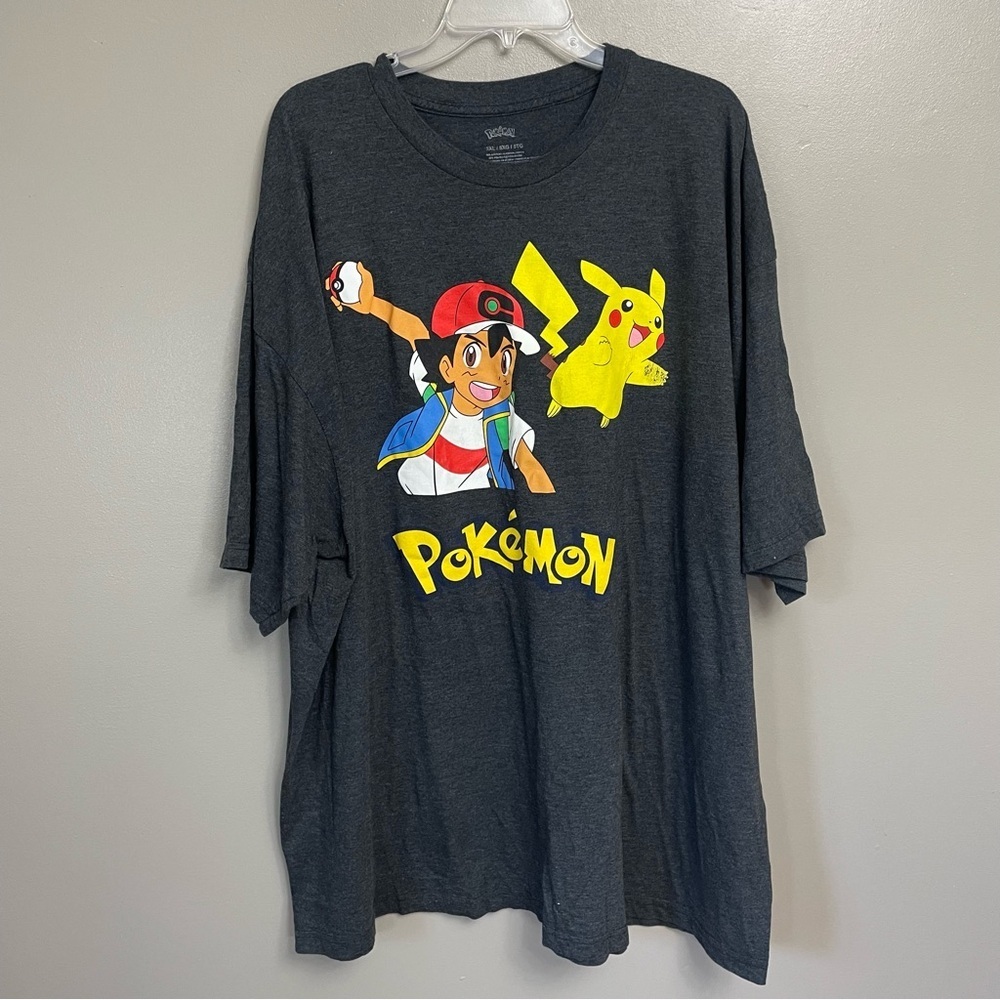 Pokemon Shirt Pikachu Ash Ketchum 5XL Tall Graphic Logo Nintendo Anime Gray